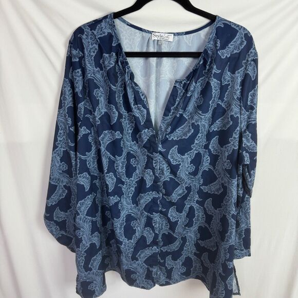 Style List by Micaela Women's Top Size 2X Blue Print Long Sleeves *flaw - Picture 1 of 7